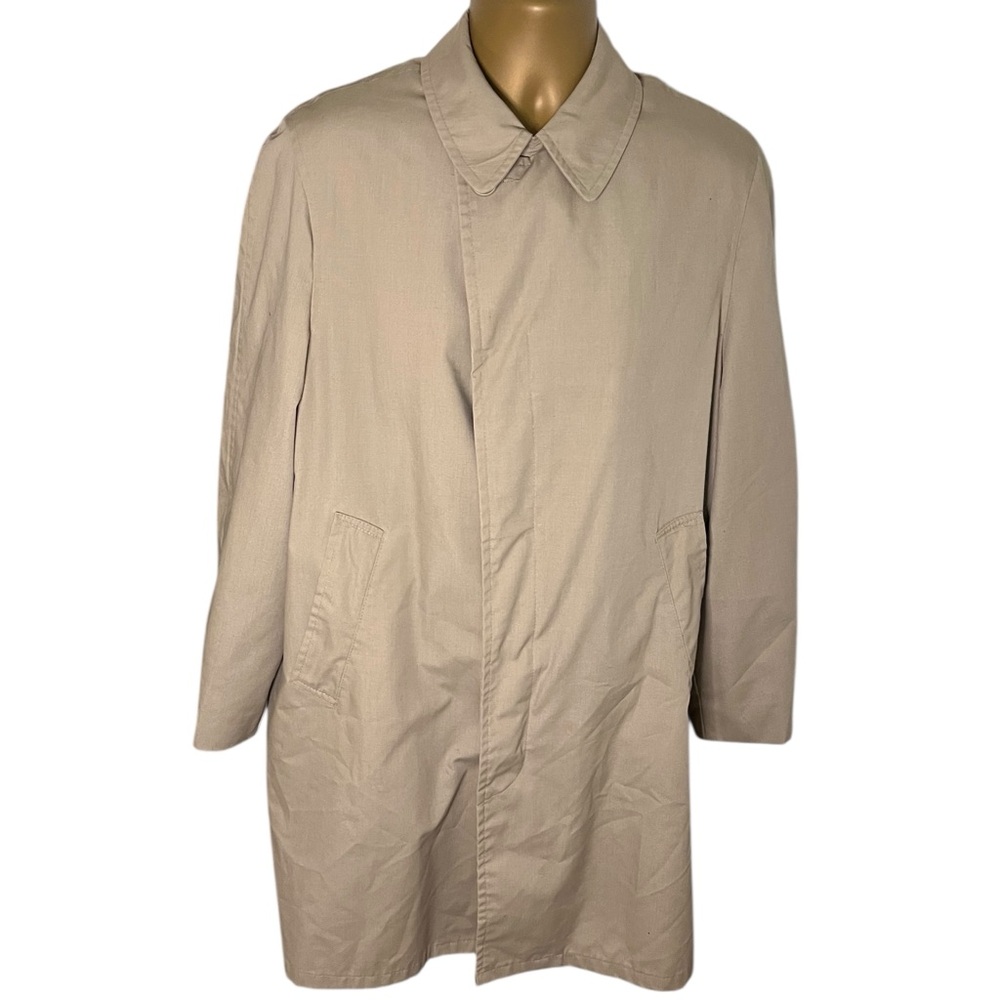 Vintage 60s Campus All Weather Trench Coat Removable Faux Fur Lining Tan 40